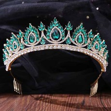 Damon 水晶珠飾點綴婚禮皇冠 MNB017, 金色綠色, 1個