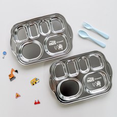 kitchen U 噗噗車不鏽鋼手把6格餐盤 2入, 單一顏色, 單品