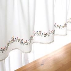 wooree&deco Blossom雪紡刺繡廚房短窗簾, 米白色