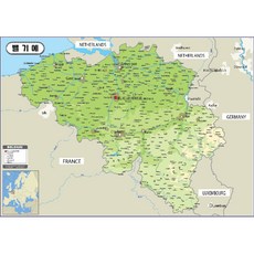 Map.Come 比利時地形塗層地圖 110 x 78cm, 1個