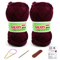 快樂針織帽銀河羊毛針織線2p+織針6mm+對針+皮標+設計套組, 1套, 2906 黑玫瑰