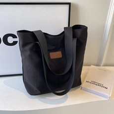 Wodermi 女性用簡約日常標籤帆布肩背環保袋 Z396