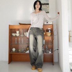 수비진 여성용 롱/숏 기장 빈티지 데미지 와이드 데님팬츠 SP