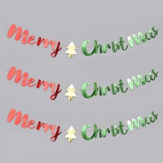 joyparty 聖誕節手寫字掛旗 3入, 紅色 + 綠色