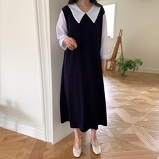 보리맘 카라 배색 빅사이즈 롱 임산부 원피스 a845