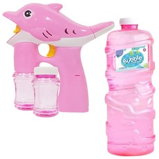 agaplus 海豚泡泡槍 + 泡泡補充液 1000ml, 粉紅色(泡泡槍), 隨機出貨(補充液)