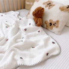 Jerry Mom Premium Baby 純棉刺繡毯子櫻桃, Cherry