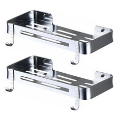 LIVINGiF 黏貼式浴室一字型層架, 銀色, 2個