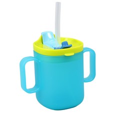 soonsooa 孩童用雙手把多功能防漏吸管水杯, 藍色, 1個, 260ml