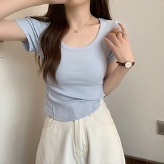 피어니스트 여성용 베이직 U넥 반팔 티셔츠