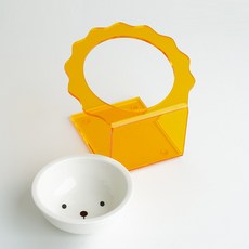 Maggie & Bo 寵物 BICHON 立架式傾斜食碗 Medium 11cm + 陶瓷碗組, 橘色比熊, 1套