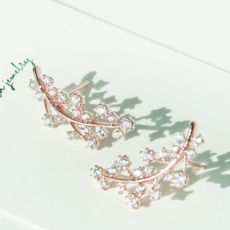 MOOLDN 925純銀月桂葉耳垂線條葉子耳骨夾耳環