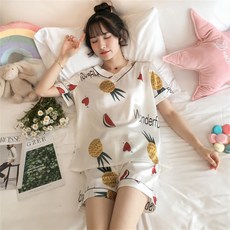 피어니스트 여성용 루즈핏 실크 홈웨어 잠옷