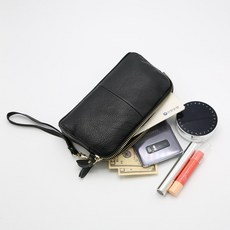 LULU 牛皮雙層迷你手拿斜背包, 黑色