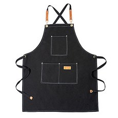 皮革亮點帆布工作服圍裙 A, 黑色, 1個