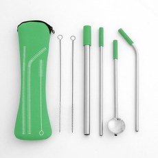 便攜式不銹鋼吸管 6 件裝 綠色, 1組, 1組