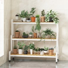 JLIFE LADDER 木鋼移動式花盆展示架 100 x 40 x 100 cm, 白色, 3層