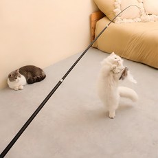 PETSMON 1.8m 遠距離四節伸縮羽毛逗貓棒, 黑色, 1入