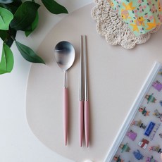Bogen 孩童素色餐具組, 湯匙+筷子, 淺粉色