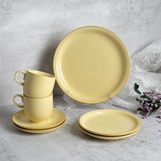 Kanesuzu Claris 圓形咖啡杯 + 雙人早午餐5件組, 黃色, 1套, 5種