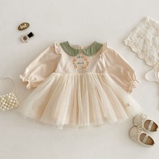 Bebeniz 女童花朵刺繡圓領雪紡連身裙