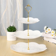 Dometopia Enjoy 3層點心盤, 1個, 圓形 + 金色