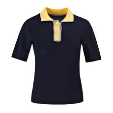 HALEY女款配色翻領短版短袖針織衫 HU-TT1004