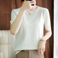 Soleil 女款基本版型簡約圓領針織短袖T恤