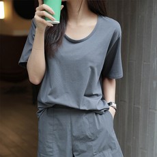 빼빼 여성용 통기성 U넥 모달 스판 반팔 티셔츠