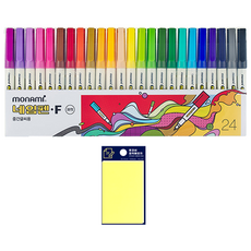 monAmi 中字油性筆F 24色組 + Twoby 便利貼 50 x 76 mm, 黃色(便利貼), 1套
