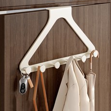 Mond Spot 堅固碳鋼免打孔門掛衣架掛架門後掛勾 6勾 YY57552, 白色, 1個