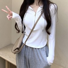 구디프 여성용 반집업 라운드 슬릿 후드 티셔츠 탑 이너