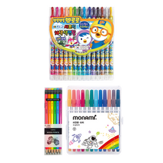 地球化學 Pororo 自動色鉛筆 14色 + Tukovi Coma 三角橡皮擦鉛筆 TC-208 B 6款 x 2p + Monami 超級簽字筆 12色組, 1套