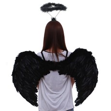 Party09 天使翅膀 + 圓形天使髮箍套組, 1套, 黑色