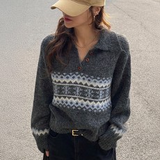 NANING9 女款Flnakin緹花領鈕扣針織衫