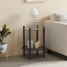 파로마 아이리스 원목도장 강화유리 원형 협탁, 그레이, 1개