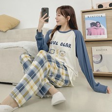 CocoDream 女款拉格蘭格紋居家服上下套裝 HX999