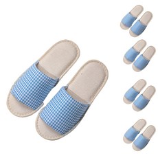 格紋室內拖鞋 5雙入, 藍色