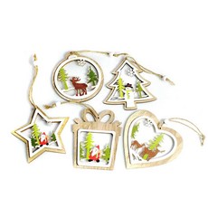 MODACore 摩達客 木質彩繪圖案風格聖誕吊飾 5入組, 彩色, 1組
