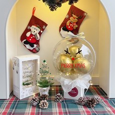 LOVELY FARM LED聖誕魔術氣球 + 壓克力樹套組, 5 害羞的魯道夫 + 4金色