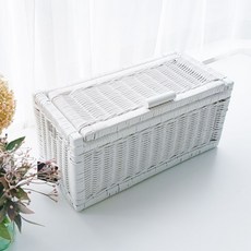 MAISONINDAHRATTANSHOP 高級藤編長方形附蓋收納藤籃 N020W, 1個, 白色