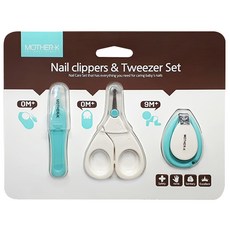MOTHER-K 嬰幼兒安全指甲護理套裝 指甲鉗和鑷子, 薄荷綠色+白色, 1組