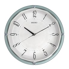 Seiko 精工 典雅風格晶鑽閃耀滑動式秒針靜音掛鐘 QXA830L, 白色 + 藍綠色框