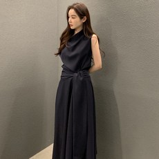 PEONIST 毛圈領背心長版連身裙, 黑色