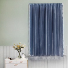 Apogne 雪紡素色魔鬼氈窗簾, 海軍藍