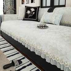 Alleophom 蕾絲點綴刺繡印花沙發套 L261-0090, 米色, 1個