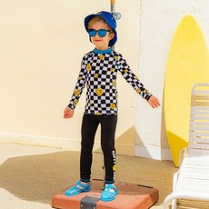 Lala Amang 男童款笑臉格紋防曬泳衣泳褲套裝