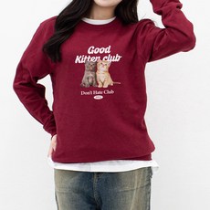 험블스튜디오 여성용 굿키튼고양이 프린팅 맨투맨 긴팔 티셔츠 TSST_59