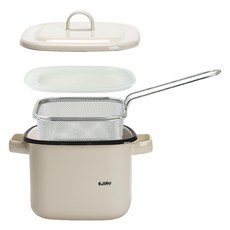 EJIRY Remo系列 電磁爐適用 琺瑯方形鍋+炸網組 14cm 奶油象牙白, Prim Ivory, 1組