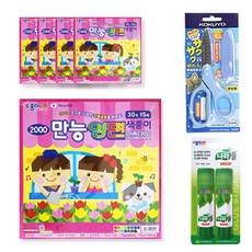 종이나라 2000 만능양면 색종이 5p + 고쿠요 SAXA 플라이 캡 가위 블루 + 나라풀 15g x 2p 세트, 1세트, 30색